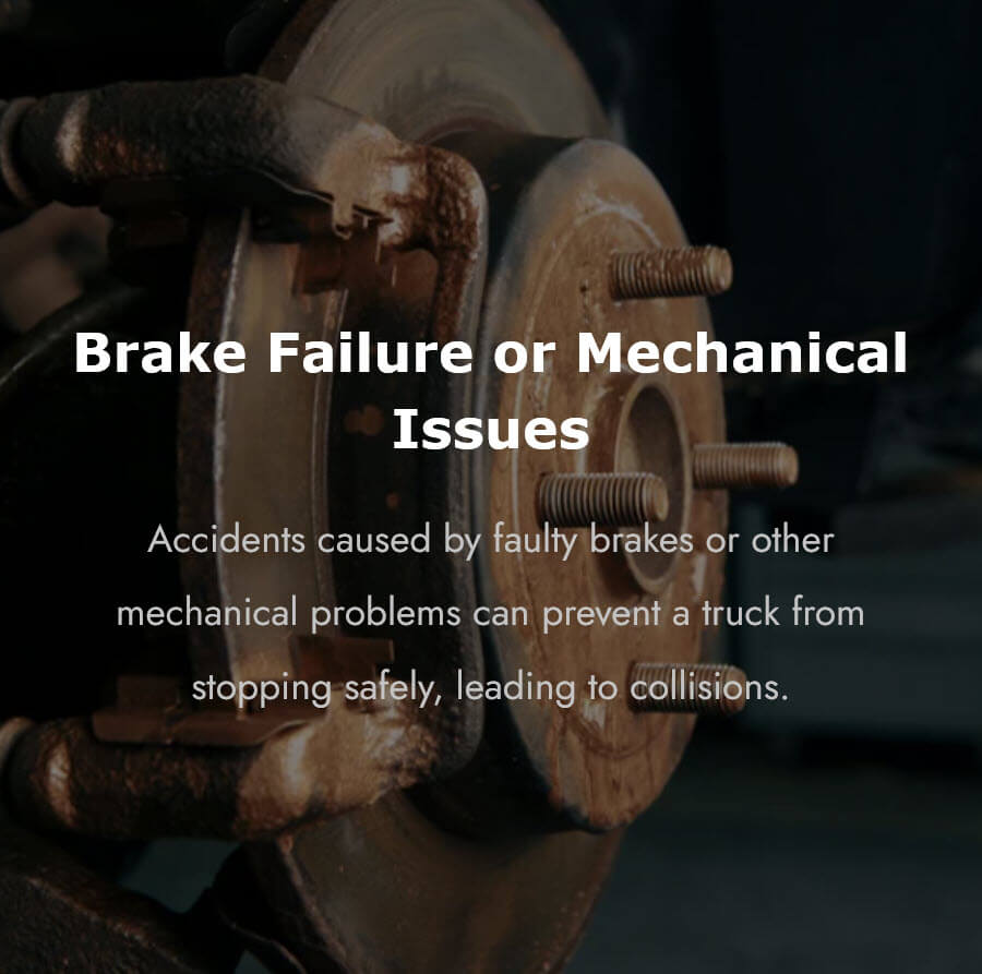 A severely worn and rusted commercial truck brake rotor and caliper, illustrating the mechanical defects that can cause brake failure and serious truck accidents.