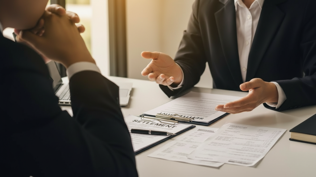 Legal settlement document with gavel and contract representing compensation and rights after a truck accident claim.